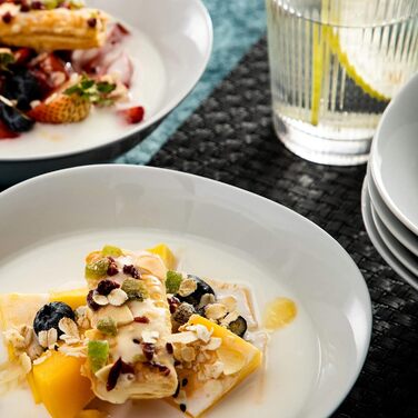 Серія Elisa, 12-предметний кавовий набір з кремового порцеляни, кавові чашки та блюдця на 6 осіб для кави, чаю, десертів (білий, миска для пластівців (12 шт.))