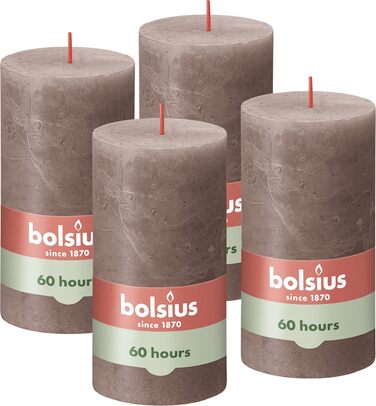 Свічки Bolsius Rustic Pillar - Оливково-зелені - Набір з 4 шт. - Декоративні побутові свічки - Час горіння 60 годин - Без запаху - Натуральний рослинний віск - Без пальмової олії - Оливково-зелені (13 x 7 см, Коричневі)