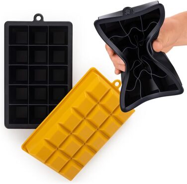 Силіконові формочки для льоду Blumtal 2x24 - Форма для льоду - Силіконова форма для льоду розміром 2,6 см - 2 форми для льоду розміром M - Льодогенератор без BPA 2 шт. - Кубики M (Кубики XL, Чорний, Синій - Гостра гірчиця)