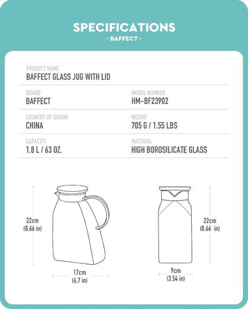 Стеклянный кувшин с крышкой 1,8 л ледяной эффект Baffect
