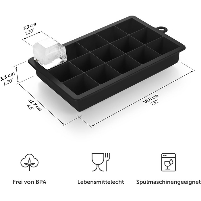 Силіконові формочки для льоду Blumtal 2x24 - Формочка для льоду - Силіконова форма для льоду розміром 2,6 см - 2 формочки для льоду розміром M - Льодогенератор без BPA 2 шт. - Кубики M (Кубики XL, чорно-синій - чорно-синій)