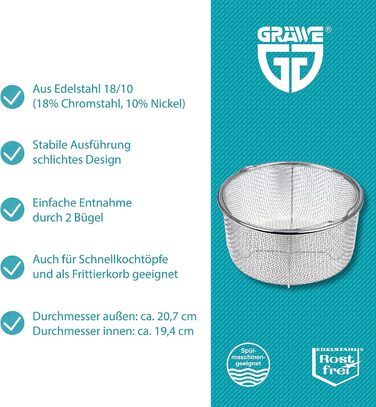 Прочная вставка-пароварка для кастрюль 21 см GRÄWE