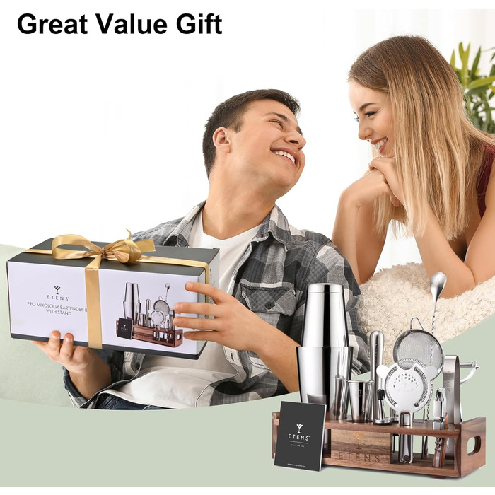 Професійний барменський набір з дерев'яною підставкою 15 предметів Etens