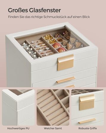 Скринька органайзер для ювелірних виробів 6-рівнева 20,3 x 23,1 x 22,8 см, хмарно-біла SONGMICS