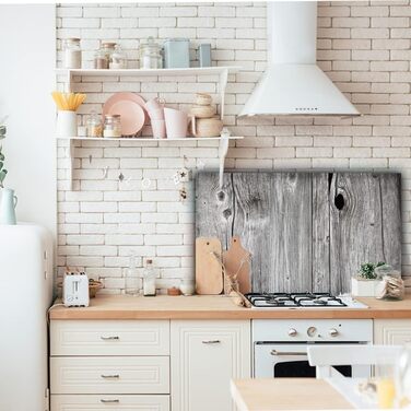 Дизайнерський кухонний бризкозахисний екран з алюмінієвого композиту, кухонний фартух, товщина 3 мм, 60x100 см, (сіра дерев&39яна стіна)