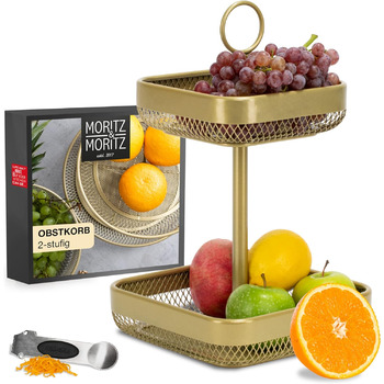 Підставка для фруктового торта Moritz & Moritz Metal - Підставка для торта з фруктовим кошиком - Підставка для торта з фруктовою мискою (золото, квадрат)