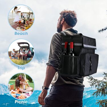 Велика 40-літрова герметична ізольована сумка-холодильник, рюкзак для пікніка з відкривачкою для пляшок, водонепроникна надлегка сумка-холодильник для кемпінгу, походів, барбекю, пікніків - чорна