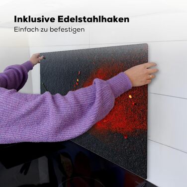 Фартух для плити, кухонний фартух, вініл, 78x52 см, декор для кухні, облицювання стіни, кришка для плити - сіро-чорний (перець-трави, 52Д x 65Ш см)