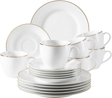 Професійний набір обідніх тарілок для 6 осіб у білому кольорі з порцеляною з 12 предметів (золотий обідок, кавовий сервіз), 931533