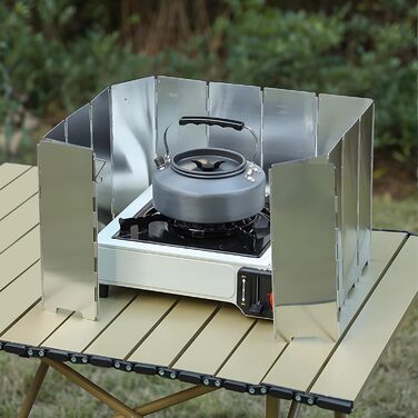 Вітрове скло для газової плити, Вітрове скло для кемпінгової плити, 10-елементне складне вітрове скло для газової плити, металеве вітрове скло довжиною 1 м для кемпінгових плит, Вітрове скло для кемпінгової газової плити в елегантній упаковці (16-елементн