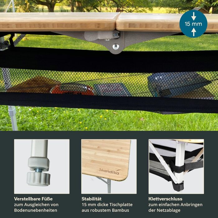 Бамбуковый кемпинговый стол с сетчатой ​​полкой 120 x 70 см Skandika