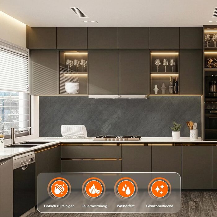 Стінові панелі IZODEKOR під мармур 60x120 см Панель для кухонного фартуха ПВХ-облицювання стін для кухні, ванної кімнати Бризкозахисна плівка для кухні Водонепроникна та термостійка (4 панелі 4 монтажних клею, залізна ручка)