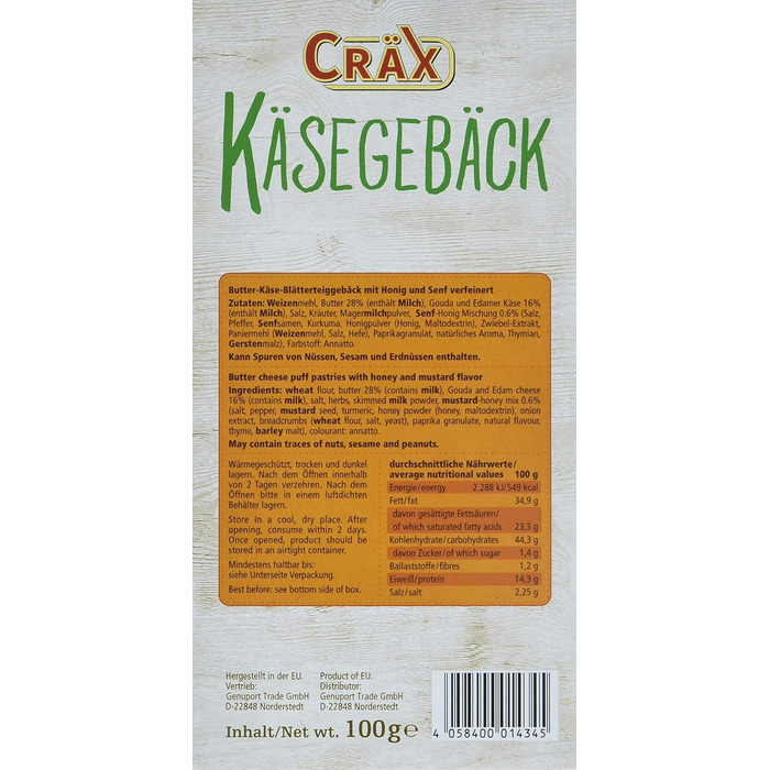 Печиво з сиром - хрусткі снеки з гірчицею та медом, 10 упаковок по 100 г Cräx