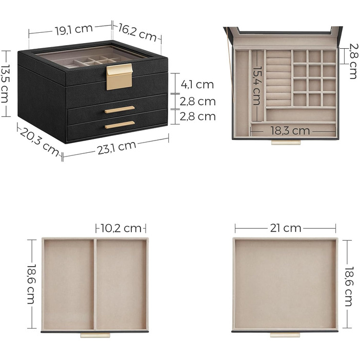 Шкатулка органайзер для ювелирных изделий 3-уровневая черный SONGMICS