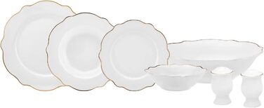 Порцеляновий посуд Karaca Daisy Shape Boat на 6 осіб 27 предметів, тарілки, глибокі тарілки, тарілки для тортів, миски, унікальний дизайн, щоденний та спеціальний посуд (Gold Wave)