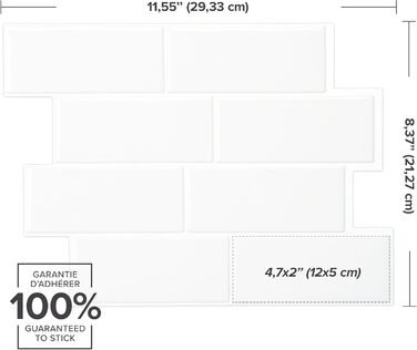 Наклейки для плитки, що самоклеяться - упаковка з 5 аркушів 29,36 см x 21,29 см - 3D самоклеючі ПВХ наклейки для плитки та фартуха для кухні, ванної кімнати та стін, кольорова та водонепроникна плитка (чисто-білий колір)