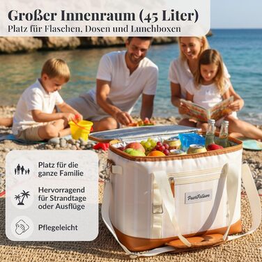 Велика складна сумка-холодильник 45 л для покупок, пляжу, пікніка, кошика для покупок, сумки для ланчу, термосумки, боксу-холодильника, портативна, пасивна, водонепроникна, 12 годин ізольована з клапаном, ретро XXL бежевий