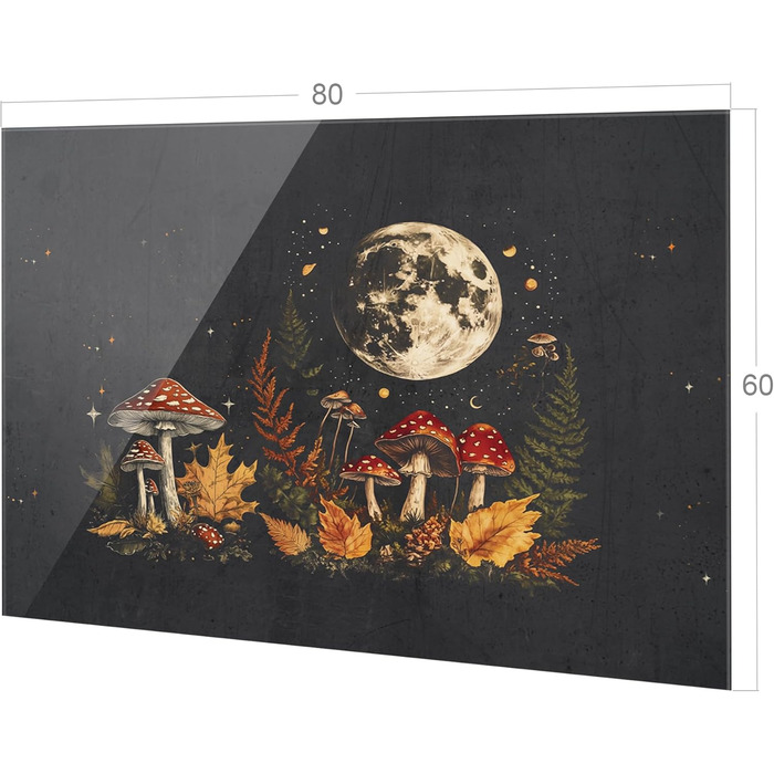 Скляний кухонний фартух GRAZDesign 4 мм Декоративний скляний фартух з квітковим мотивом Кухонний фартух сірого кольору - (Гриби вночі, 80x60 см)