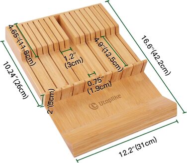 Блок ножів у шухляді для 12 ножів і 1 заточувальний сталевий ніж. (16 органайзерів для ножів) Vialex