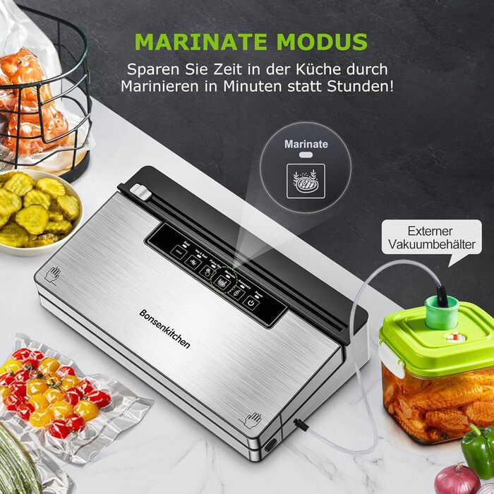 Вакуумний пакувальник з 5 режимами 8 л/хв, 125 Вт Bonsenkitchen