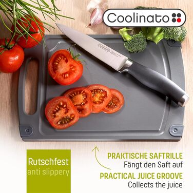 Набір обробних дощок Coolinato, 3 шт., різні розміри, антибактеріальні дошки з жолобком для збору рідини, 3 кольори для гігієнічного розділення продуктів (сірий, розміри S, M та L)