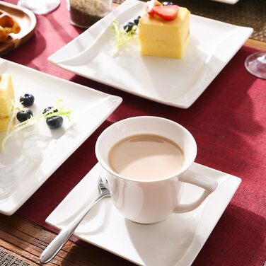 Серія Amparo, 30 шт. Кремово-білий порцеляновий столовий сервіз з кавовим сервізом, десертна тарілка, супова тарілка та плоска тарілка на 6 персон (30 шт. (сервіз для 6 осіб), Carina - біла)