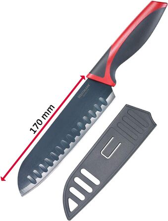 Набор ножей Westmark 5 шт., 1 большая разделочная доска и 4 ножа, разделочная доска 37 x 25,5 см, лезвие поварского ножа/ножа для хлеба 20 см каждое, лезвие универсального ножа 12 см, лезвие ножа для очистки овощей 8 см, 145222E6 (нож Santoku)