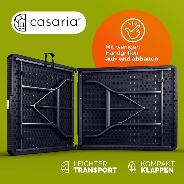 Складний стіл 180x75 см чорний з ротанга Casaria