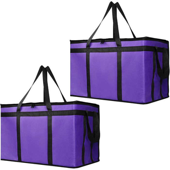 Складні, ізольовані сумки для їжі з шарами, чудово зберігають тепло для кемпінгу та пікніків, водонепроникна сумка-холодильник для кемпінгу (фіолетового кольору), 2