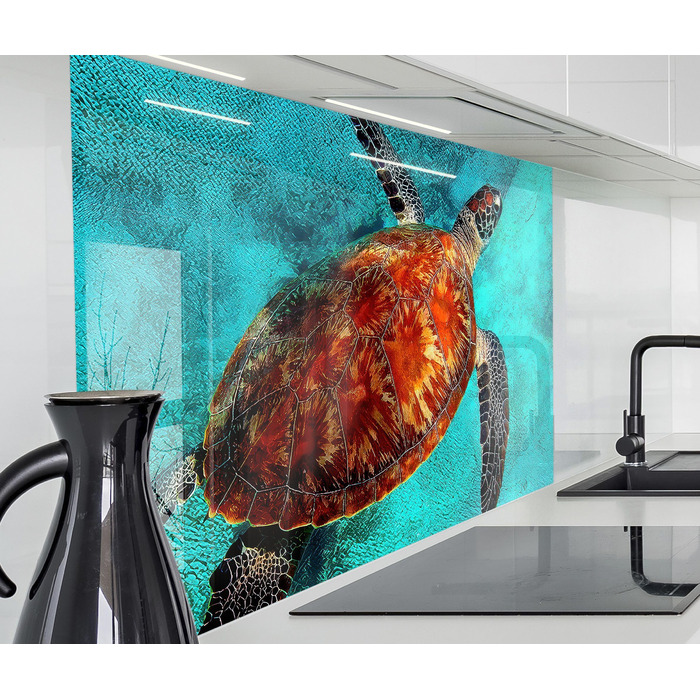 Кухонний фартух timalo зі скляним виглядом Північне море, очерет, захід сонця, океан, солома 2-мм акрилове скло Бризкозахисна стінка для плити, скляний кухонний фартух, акрилові скляні стінові панелі, захисна панель для фартуха (80 x 50 см, 310- Turtle)