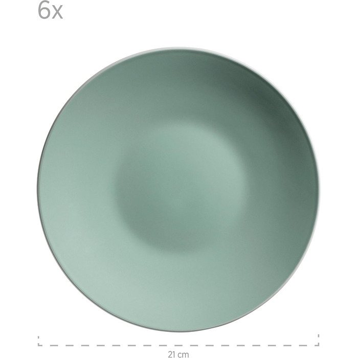 Набір сучасного посуду Elissa серії MSER 931770 на 6 персон з білою облямівкою, комбінований сервіз із 24 предметів, керамограніт (зелений)