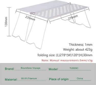 Титановый стол для гриля 278 x 235 x 130 мм. iBasingo
