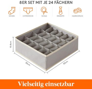 Організатори для шухляд з нижньої білизни Lifewit Pack of Socks, 24 комірки, система організації гардеробу, органайзер для пеленального столика, коробки для зберігання одягу, нижньої білизни, краваток, світло-сірий (фіялетово-сірий, 8)