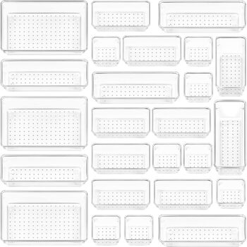 Система организации выдвижных ящиков с 4 размерами, прозрачный пластик, органайзер для туалетного столика Можно использовать для макияжа, кухни, ванной комнаты, офиса, 25 шт.