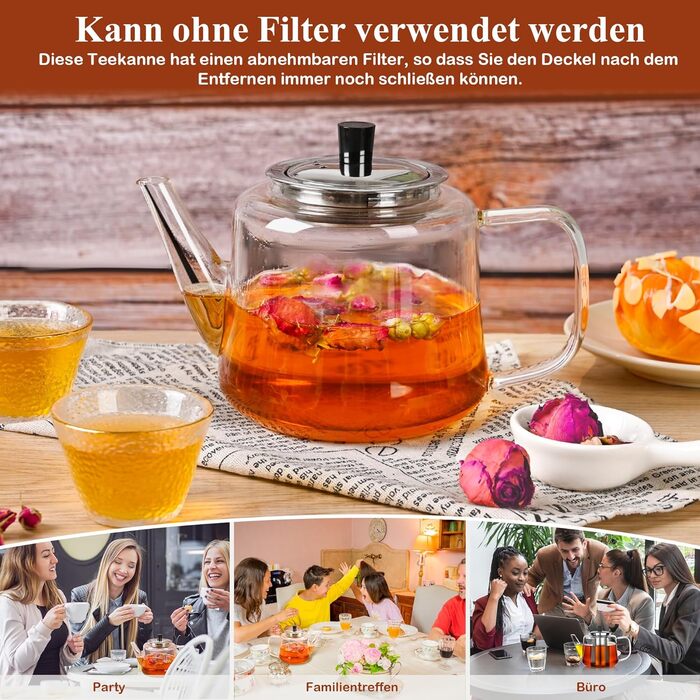 Заварочный чайник стеклянный 1000 мл со съемным ситечком Ehugos