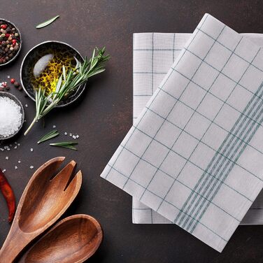 Набір із 10 кухонних рушників преміум-класу Blumtal - Високоякісні кухонні рушники, 100 бавовна, картаті, 50x70 см, 10 предметів (10 предметів, зелені)