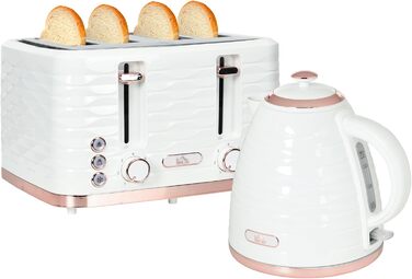Набір для сніданку HOMCOM Kettle Toaster Set з чайником 1,7 л, тостером на 4 скибочки, 2200 Вт, 7 рівнів підрум&39янення, розморожуванням, розігрівом та лотком для крихт, термостатом Otter, кремово-білим