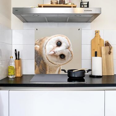 Фартух для плити, кухонний фартух, вініл, 78x52 см, декор для кухні, облицювання стіни, кришка для плити - сіро-чорна (сипуха - тварина, 78Д x 78Ш см)