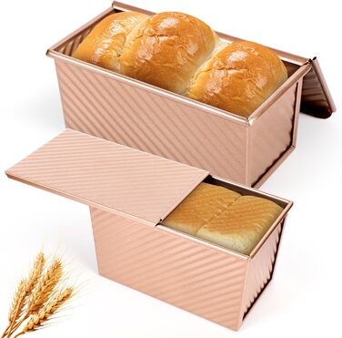 Набір з 2 прямокутних форм для випікання хліба 220 г та 1000 г з кришками, рожеве золото