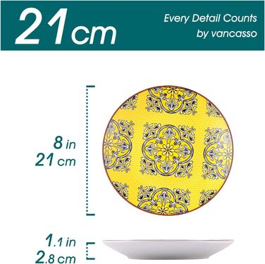 Порцелянова десертна тарілка vancasso, кольорова тарілка для торта на 12 предметів, плоска тарілка для сніданку Ø 21,5 см (жасмин, десертна тарілка 4 шт.)