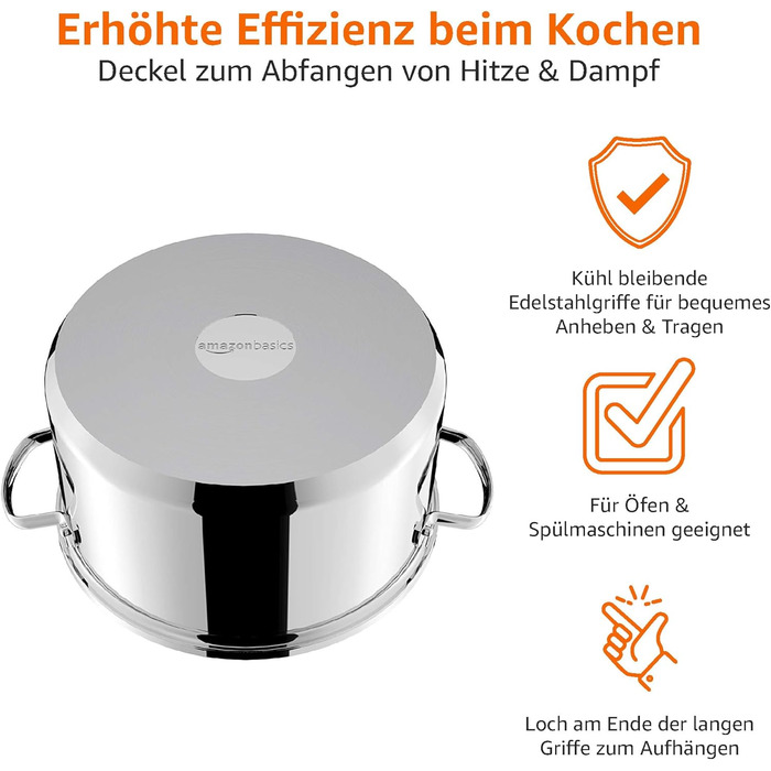 Набір посуду Kitchen-Profi Basics з 11 предметів з нержавіючої сталі, безпечний для індукції, з кришками, сріблястий