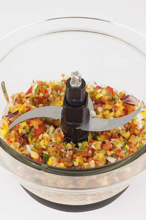 Універсальний подрібнювач, 4 високоякісних ножа з нержавіючої сталі, міцна скляна ємність об'ємом 1,2 літра, ідеально підходить як подрібнювач для фруктів, овочів, риби, м'яса, горіхів, 400