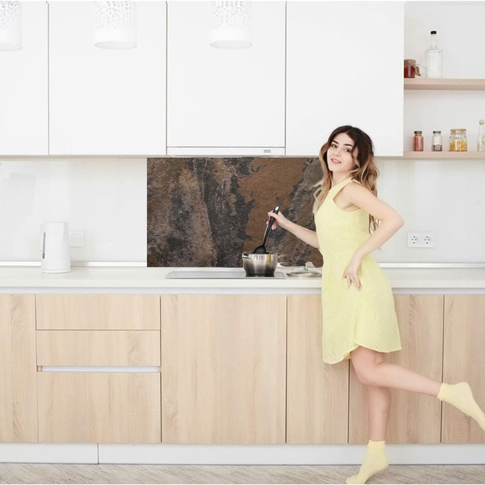 Дизайнерський кухонний фартух з алюмінієвого композиту, кухонний фартух, товщина 3 мм, 60x100 см, (натуральний камінь коричневого кольору)