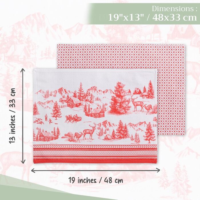 Бавовняні килимки для серветок, набір з 4 шт. , декоративні килимки для серветок, пасхальні килимки, що миються, для свят, вечерь, весни, літа (33 см x 48 см) (25 - Зимова радість), 39Hermine 100