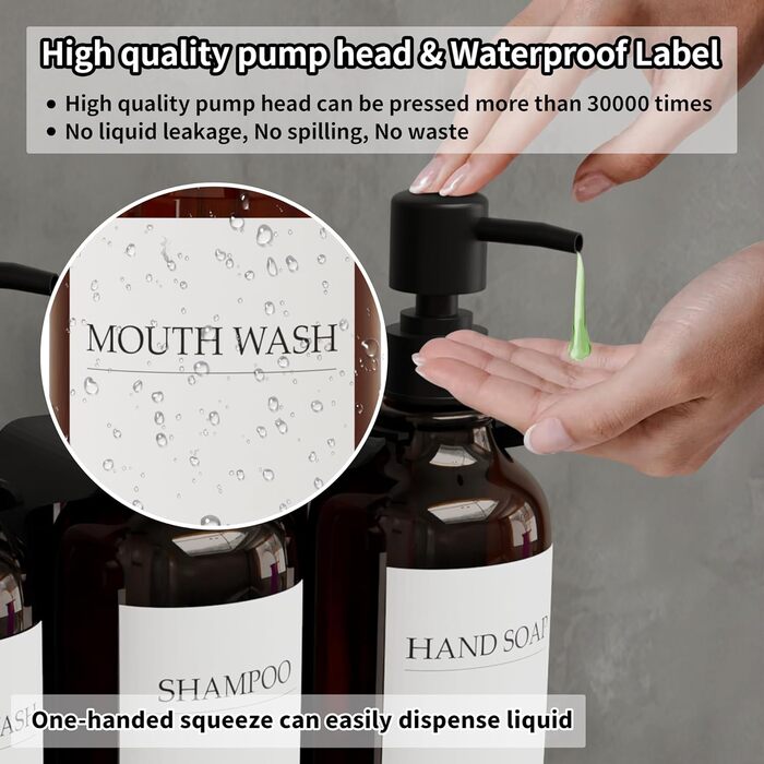 Набір з 3 дозаторів рідкого мила 500 мл з настінним тримачем, бурштиновий колір HCYWOC