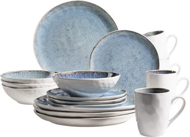 Заморожений набір керамічного посуду серії MSER для 4 осіб, комбінований сервіз із 16 предметів з органічними формами, кольоровий сервіз, керамограніт (синій)