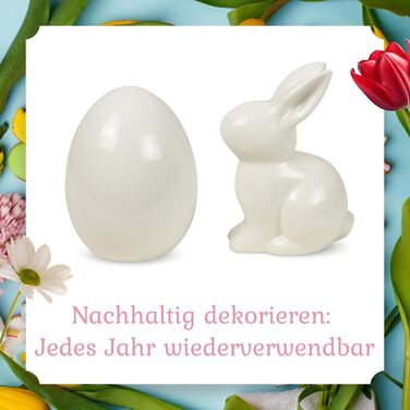 Набір пасхальних яєць та пасхального зайчика Heitmann Deco керамічна пасхальна прикраса з порцеляновим ефектом, для встановлення, біла, приблизно 12,5 x 10,5 x 8 см