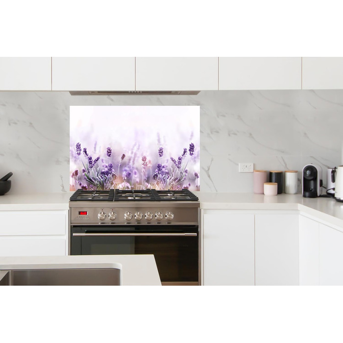 Панель для кухонного фартуха, бризкозахисна панель, декор для кухні, алюмінієва панель, бризкозахисна панель для плити, альтернатива скляній панелі, чорна - з малюнком - суцільна - чорна - темна - (Лавандова, 100x65 см)
