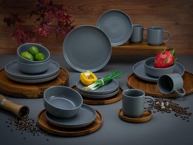 Набір посуду на 4 персони, 16 предметів, сірий матовий Nordic Creatable