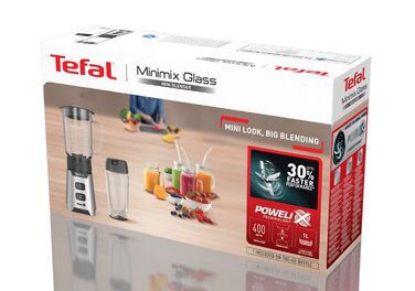 Tefal Блендер стационарный Minimix Glass 400Вт, чаша-700мл, емкость для полосы to go, стекло, серый